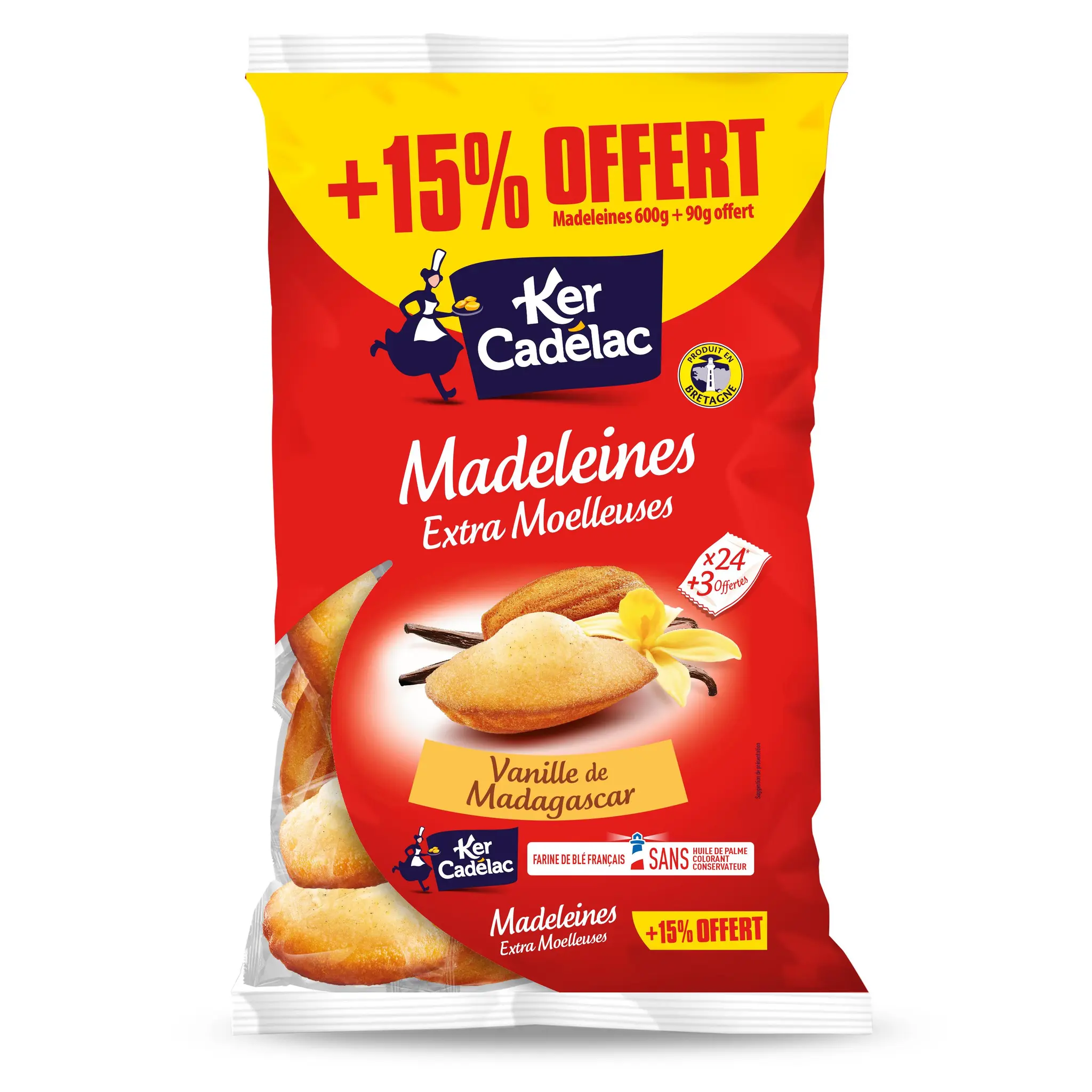 KER CADELAC Madeleines extra moelleuses à la vanille de Madagascar en sachet individuel