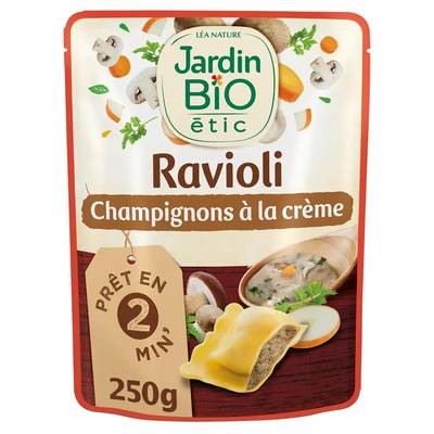 Jardin Bio Etic Ravioli Champignon à la Crème Bio en sachet micro-ondable, 250g