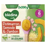 BLEDINA BLEDICHEF - Petits pots bébé potimarrons semoule jambon, de 6à12 mois - 2x200g - Petits pots bébé