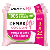 Lingettes Démaquillantes Douceur Cocoon Peaux Sèches Extraits d'Amande de Coton DEMAK'UP