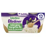 Plat bébé du soir dès 12 mois Mouliné Aubergines Courgettes Riz Mozzarella Blédiner BLEDINA