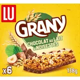 Barres de céréales chocolat au lait et noisettes GRANY - Boite de 6 -125g